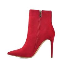 2018 fashionable women's shoes red  camel zipper fashion elegant wedding shoes  pure color simple party shoes  pointed thin high heel women's short boots large size