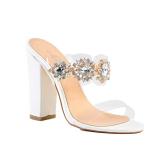 The 2018 summer Korean fashion women's crystal rhinestone big size slippers elegant chunky heels are comfortable to wear outside and transparent thick and high heel women's slippers hot style