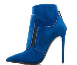 Winter 2018 hot style women's shoes  pure color simple short boots short boots pointed toe   party shoes  foreign trade popular royal blue  shoes three-dimensional women's fashion boots