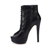 2018 stylish women's shoes plain black waterproof platform stiletto ankle boots