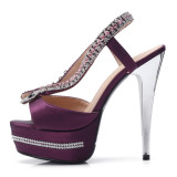 Women's big size shoes sandals 2018 high heels high heels stilettos style retro crystal rhinestone sexy high heels purple satin platform Waterproof peep toe party shoes