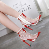 Spring/summer 2018 women's shoes short boots Korean version of simple stilettos heels pointed white  stiletto women's short boots transparent color cool boots