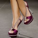 Women's big size shoes sandals 2018 high heels high heels stilettos style retro crystal rhinestone sexy high heels purple satin platform Waterproof peep toe party shoes