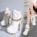 Women's shoes fashion white hot style matin boots metal chains waterproof stage metal chain decoration high heels ankle platform boots women's boots night club shoes