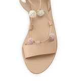 Summer 2018 fashionable temperament  nude women's shoes and sandals flat bottom plain color simple flower decoration popular retro sandals