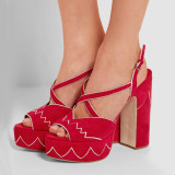 In the summer of 2018 sandals buckle strap  high heels large size red  sexy  chunky heels  fashion party shoes