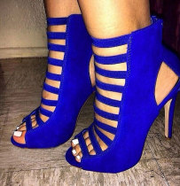 Summer 2018 fashion women's blue shoes Korean suede version versatile sandals zipper stilettos heels party shoes pointed toe elegant peep toe