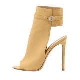 Summer 2018 fashion women's shoes sandals buckle strap large size sexy  stilettos heels peep toe leather  yellow