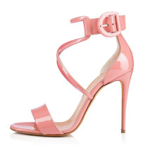 Hot style summer women's shoes in 2018 sandals buckle stilettos heels leather  pink  large size elegant party shoes While the boots