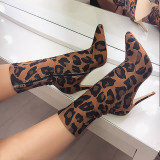 Fashion hot style women's shoes stilettos heels Pointed toe zipper elegant women's boots short leopard boots big size 41