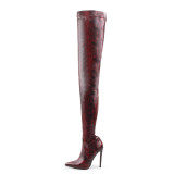 Fashion women's shoes stilettos heels elegant pointed toe women's leopard boots leather thigh high snakeskin boots
