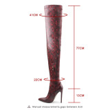 Fashion women's shoes stilettos heels elegant pointed toe women's leopard boots leather thigh high snakeskin boots