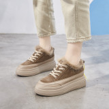 2019 fashion women's shoes in solid color lace up leisure shoes consice add fleece and thicken warm shoes