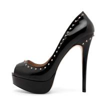 Fashion women's shoes 2019 sexy  stilettos heels elegant peep toe platform office lady big size rivet black