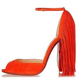 Fashion summer women's shoes in Europe and America in 2019  sexy peep toe narrow band fringed elegant blue  big size green orange sandals buckle high heels