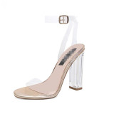 Fashion summer women's shoes 2019 sandals chunky heels elegant buckle gold white consice transparent sandals