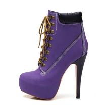 Winter 2019 fashion hot style women's shoes lace up stilettos heels elegant platform short boots brown purple Dark camouflage