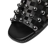 Fashion summer 2019 outside wearing slippers elegant black personality  big size narrow band consice leather