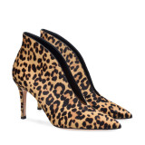 Fashion spring Stilettos heels pumps pointed toe Leopard boots burgundy print party shoes personality