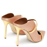 Hot style women's shoes Stilettos heels sexy Gold elegant leather Narrow band Party shoes pointed toe mules 45