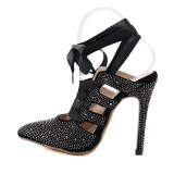 Summer 2019 fashion hot style women's shoes buckle sandals stilettos heels sexy elegant pointed toe narrow band  crystal rhinestone lace up party shoes