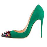 Fashion summer women's shoes 2019 pumps stilettos heels pointed toe party shoes  green suede consice big size
