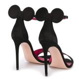 Fashion summer women's shoes 2019 sandals mouse ear decoration stilettos heels buckle  consice party shoes big size  black suede