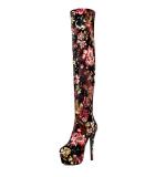 over the knee boots platform chunky heels 15cm flowers fashion booties women's shoes high heels