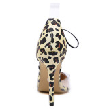 Fashion summer women's shoes 2019 sandals stilettos heels elegant pointed toe leopard print party shoes consice lace up leather