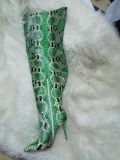 2019 over the knee boots fashion stilettos high heels green snakeskin large size sexy zipper booties women's shoes
