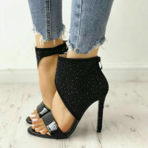 Summer 2019 fashion hot style women's shoes sandals zipper stilettos heels gladiator sexy consice elegant black party shoes crystal rhinestone