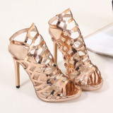 Fashion summer women's shoes 2019 sandals buckle stilettos personality heels elegant party shoes hollow out gold narrow band sling back shoes
