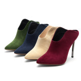 Spring and autumn 2019 fashion women's shoes slippers pointed toe elegant  big size  office lady red apricot blue and green mules