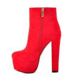 Fashion women's shoes in winter 2019 zipper round toe chunky heels round toe  comfortable women's boots platform red short boots