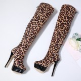 Winter 2019 fashion hot style women's shoes sexy stilettos heels zipper platform round toe  consice leopard print over the knee boots