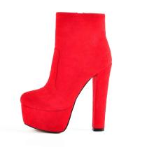 Fashion women's shoes in winter 2019 zipper round toe chunky heels round toe  comfortable women's boots platform red short boots