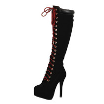 Fashion women's shoes in winter 2019 red cross lacing stilettos heels mature waterproof  suede knee high boots