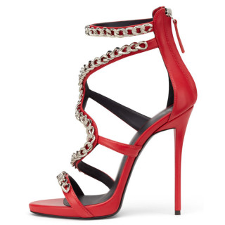 Summer 2019 fashion trend women's shoes sexy  stilettos heels zipper red big size sandals sweet elegant office lady metal chain  party shoes  wedding shoes