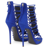 Summer 2019 fashion trend women's shoes zipper stilettos heels sandals elegant  big size party shoes narrow band blue mature  big size