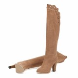 Fashion women's shoes in winter 2019 pointed toe chunky heels women's boots  suede mature over the knee brown high boots