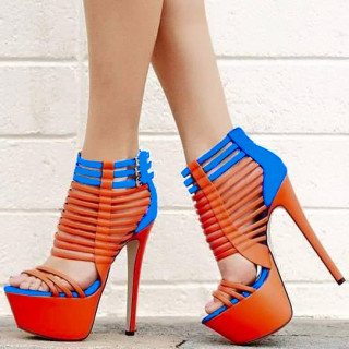 Summer 2019 fashion trend women's shoes buckle sandals sexy stilettos heels waterproof leather mixed colors