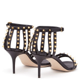 Summer 2019 fashion trend women's shoes stilettos heels buckle sandals black sexy metal decoration party shoes narrow band rivet concise big size