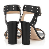 Summer 2019 fashion trend women's shoes metal decoration chunky heels sandals retro sling back  big size chunky heels suede brown black