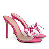 Summer big size 2019 fashion trend women's shoes stilettos heels  cross lacing sweet slippers elegant rose red