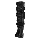 Summer 2019 fashion trend women's shoes elegant female boots black leather knee high boots black  big size concise