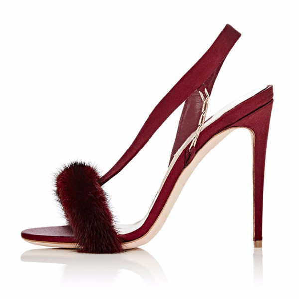 Summer feather sandals burgundy grey sexy fashion women's shoes stilettos heels elegant party shoes