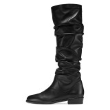 Summer 2019 fashion trend women's shoes elegant female boots black leather knee high boots black  big size concise