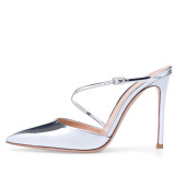 Summer office lady silver 2019 fashion trend women's shoes narrow band buckle stilettos heels sandals elegant pointed toe big size concise