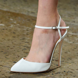 Summer big size 2019 fashion trend office lady women's shoes white stilettos heels buckle pink sandals narrow band  pointed toe party shoes elegant