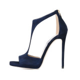 Summer  office lady 2019 fashion trend  big size women's shoes narrow band blue sandals zipper sexy stilettos heels red elegant party shoes wedding shoes